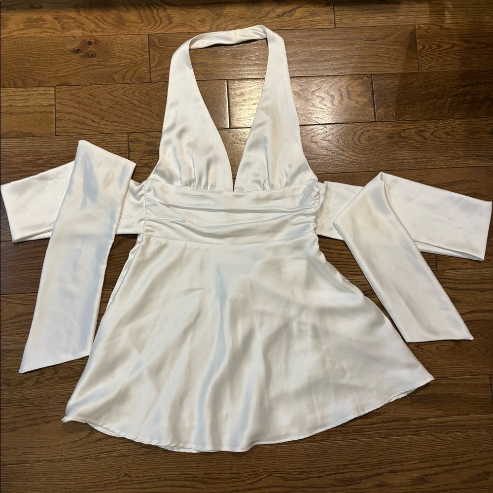 White halter satin flowy dress